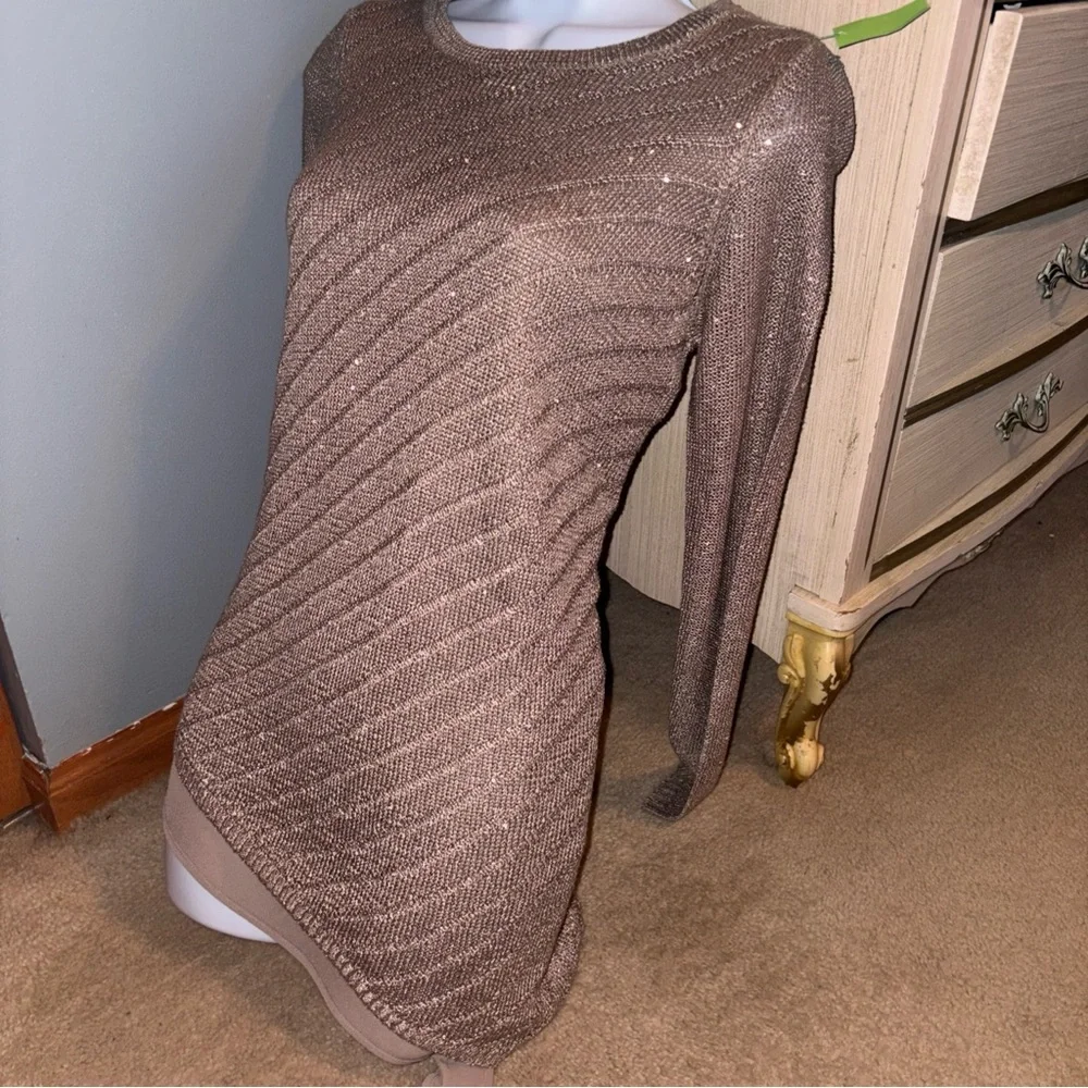 Apt 9 Sweater Gold Taupe XS Sparkly Thru out✨Long Sleeve Tunic Top Holiday Nice - Picture 4 of 13